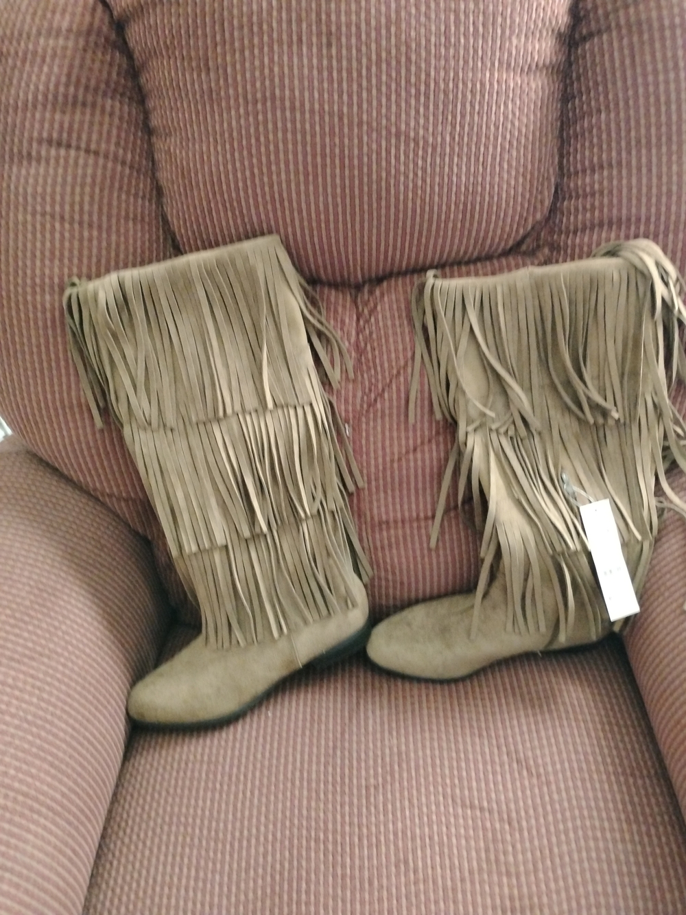 No Boundaries Taupe Fringed Knee-High Heeled Boots